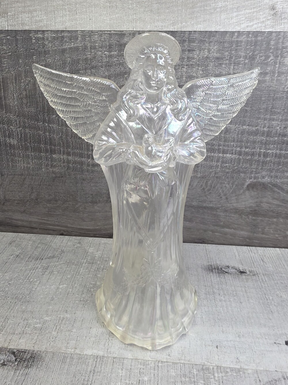 Vintage 16" Acrylic Clear Iridescent Angel Tree Topper Table Christmas Decor g64